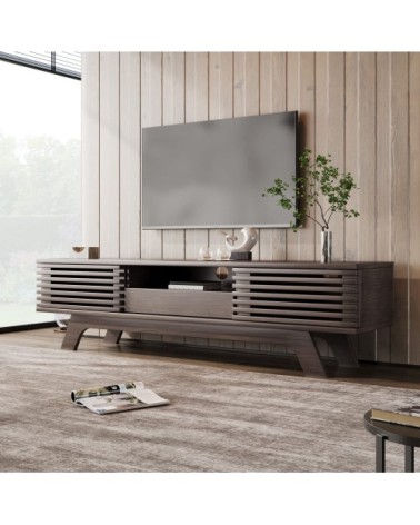 Meuble TV vintage rétro effet bois avec tiroir 2 portes