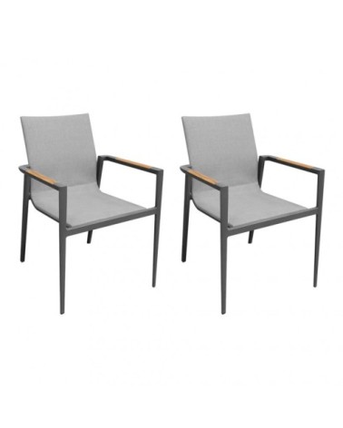 Lot de 2 chaises de jardin avec accoudoirs en teck et textilène