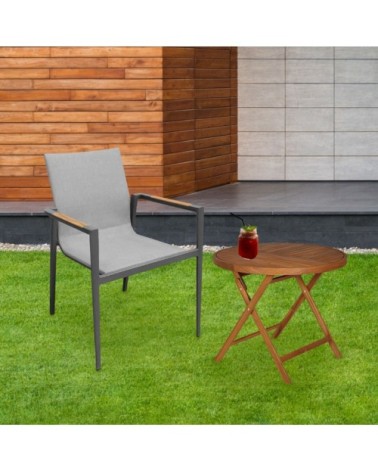 Lot de 2 chaises de jardin avec accoudoirs en teck et textilène