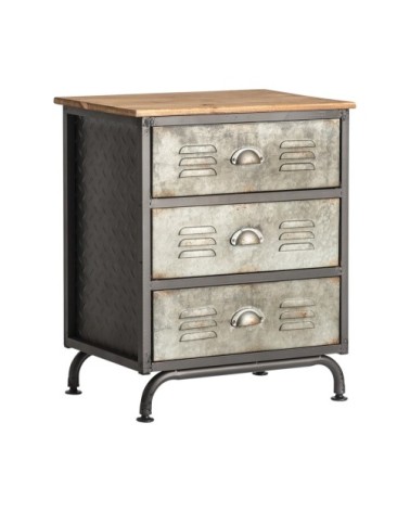 Table de chevet en fer et bois gris 54x37x66