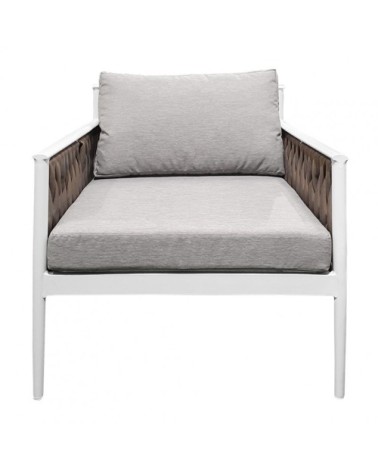 Fauteuil bas de jardin gris textilène tressé