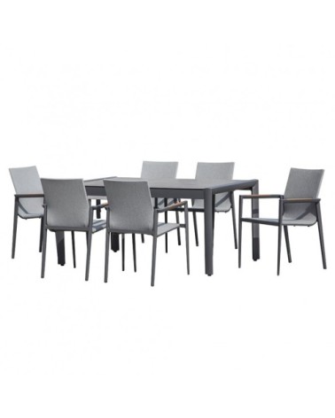 Table jardin plateau verre trempé pour 6 convives