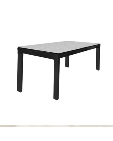 Table de jardin 200 cm en verre trempé béton et métal 1 tiroir