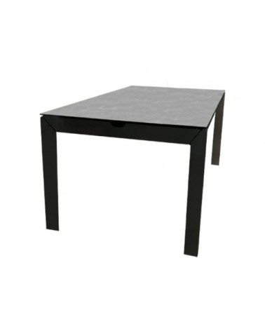 Table de jardin 200 cm en verre trempé béton et métal 1 tiroir