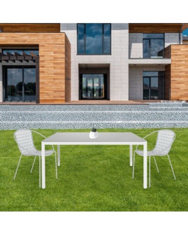 Table de jardin en métal et plateau en verre trempé gris
