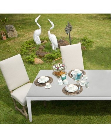 Table de jardin en métal et plateau en verre trempé gris