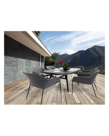 Table de jardin en aluminium gris plateau verre 6 places