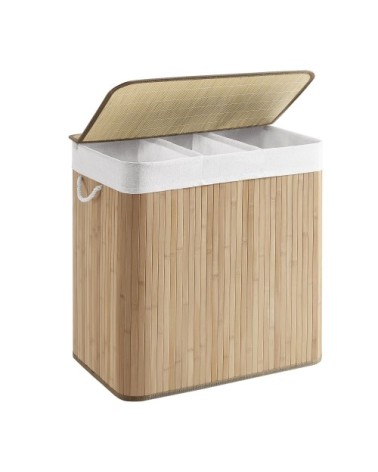 Panier à linge 3 compartiments 150L bambou couleur boisée