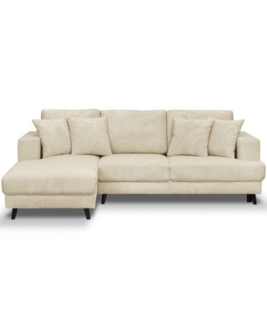 Canapé d'angle gauche convertible 4 places en velours côtelé beige