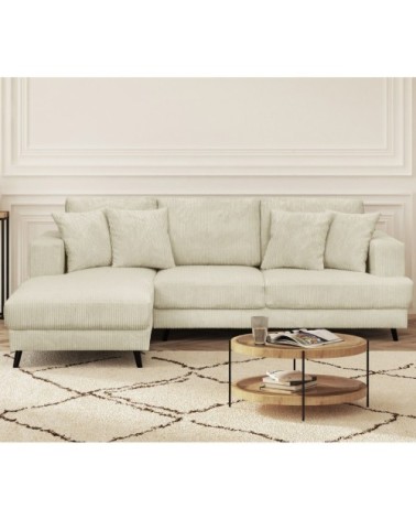 Canapé d'angle gauche convertible 4 places en velours côtelé beige