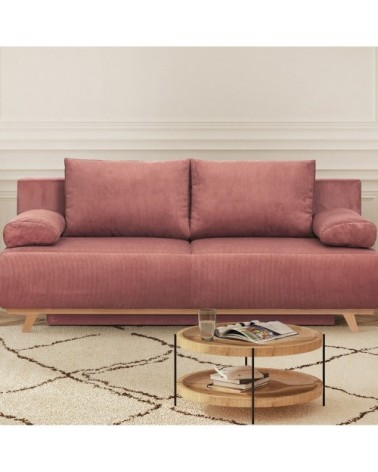 Canapé convertible 3 places en velours fines côtes terracotta