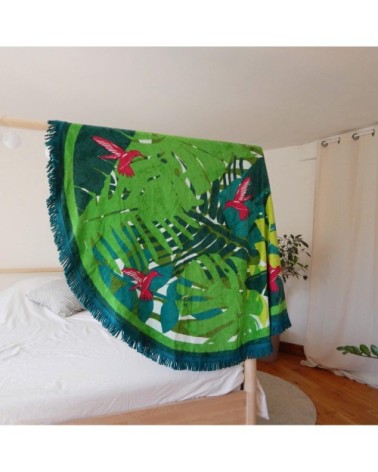 Serviette de plage éponge velours ronde vert tsamba  150