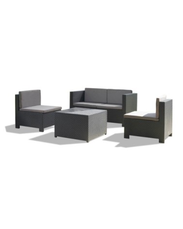 Salon de jardin en résine tressée injectée 4 places Noir / Gris