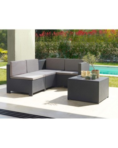 Salon de jardin en résine tressée injectée 4 places Noir / Gris