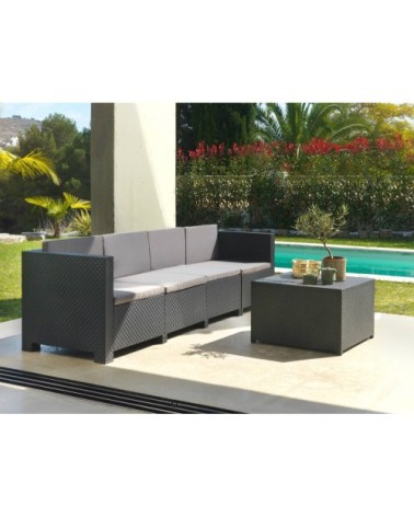 Salon de jardin en résine tressée injectée 4 places Noir / Gris