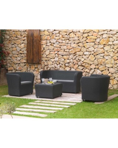 Salon bas de jardin en résine tressée injectée 4 places Noir / Gris