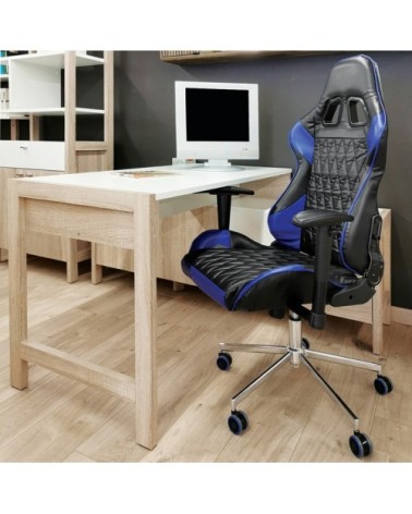 Fauteuil de bureau gaming noir et bleu dossier inclinable