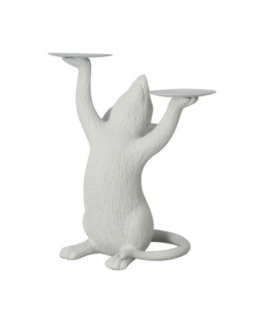 Porte bougie souris en résine blanche H26cm