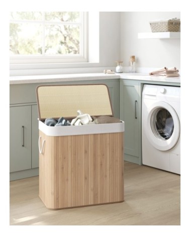 Panier à linge 3 compartiments 150L bambou couleur boisée