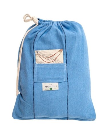 Hamac artisanal brésilien avec sac de rangement bleu