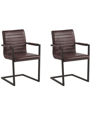 Lot de 2 chaises de salle à manger en cuir PU marron