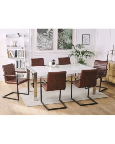 Lot de 2 chaises de salle à manger en cuir PU marron