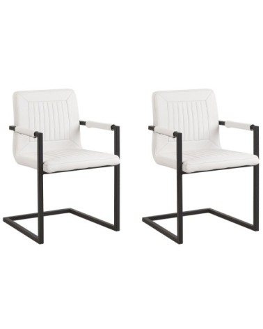 Lot de 2 chaises de salle à manger en cuir PU blanc cassé