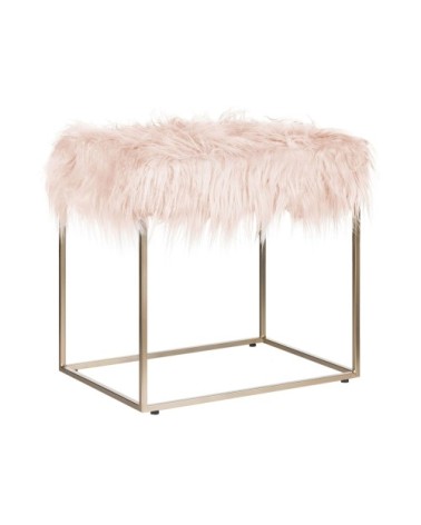 Tabouret en fausse fourrure rose