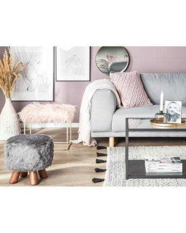 Tabouret en fausse fourrure rose