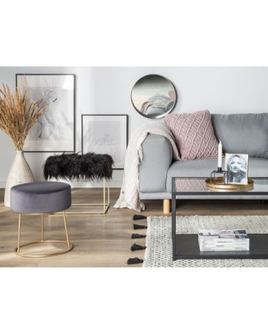 Tabouret en fausse fourrure noire