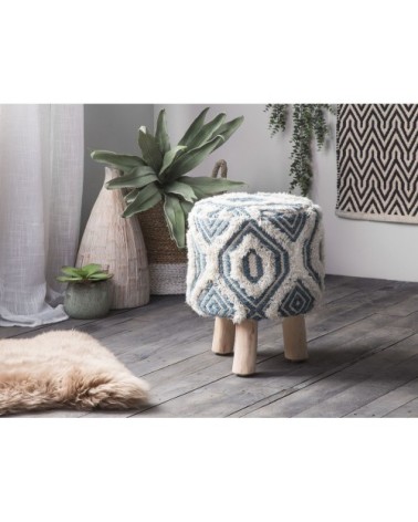 Petit tabouret bleu et blanc
