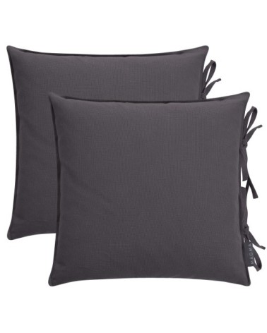 Housses de coussin à nouettes 100% lin anthracite 40x40 - Lot de 2