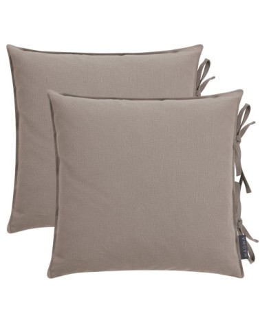 Housses de coussin à nouettes 100% lin taupe 40x40 - Lot de 2