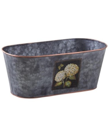 Corbeille ovale en métal patiné gris hortensia