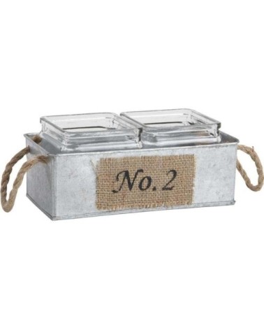 Jardinière en zinc avec pots en verre 24 cm