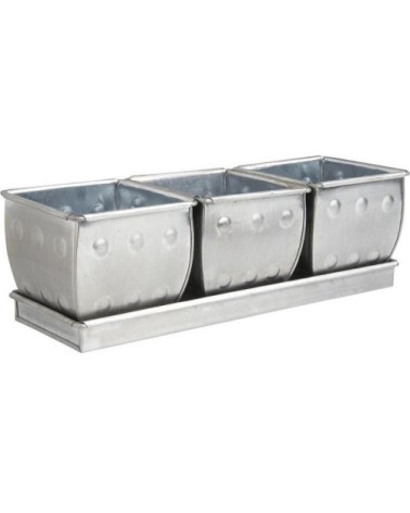 Jardinière 3 pots en zinc brossé