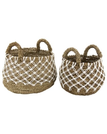 Cache-pots en jonc naturel et crochet (lot de 2)