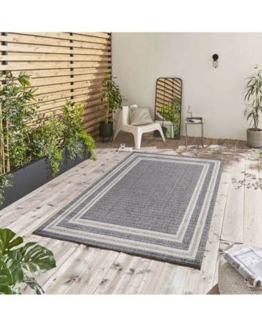 Tapis extérieur tissé plat gris et greige 140x200cm