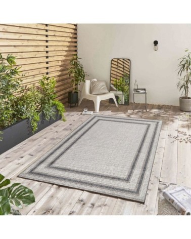Tapis extérieur tissé plat greige et gris 80x250cm