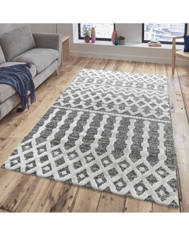 Tapis bohème à relief gris et blanc 160x230cm