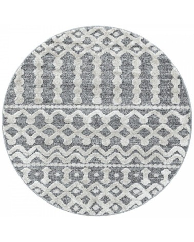 Tapis bohème rond à relief gris et blanc 160x160cm