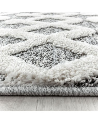 Tapis bohème rond à relief gris et blanc 160x160cm