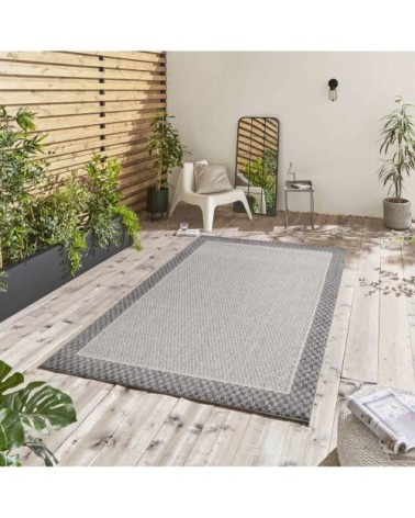 Tapis extérieur tissé plat greige et gris 80x250cm