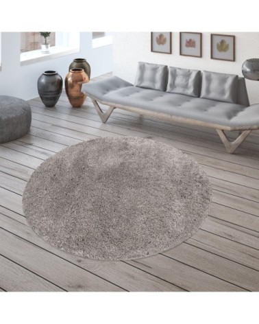 Tapis cosy rond à poils longs greige 200x200cm