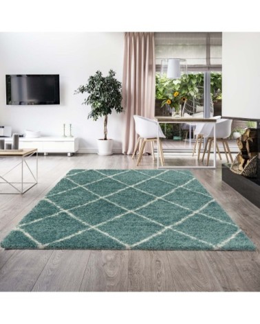 Tapis de style géométrique turquoise et blanc 80x150cm