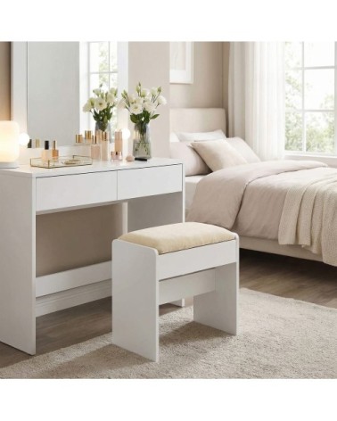 Tabouret en velours rembourré repose-pieds blanc et crème