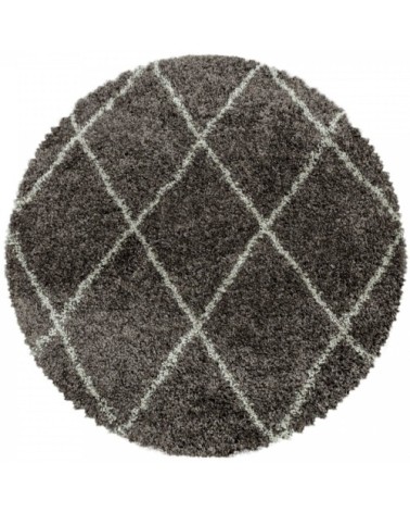 Tapis rond de style géométrique taupe et blanc 80x80cm