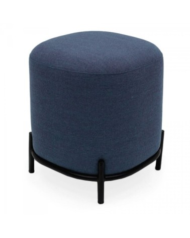 Pouf rond en tissu pieds métal bleu