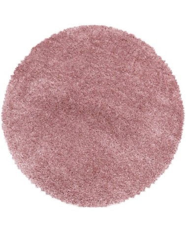 Tapis cosy rond à poils longs rose 160x160cm