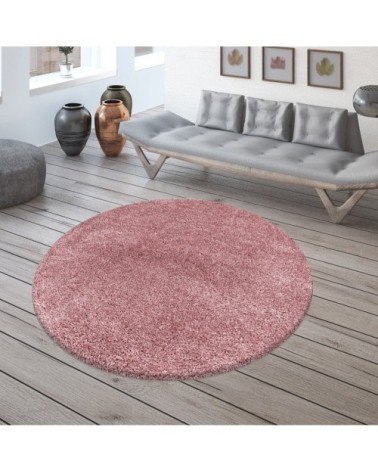 Tapis cosy rond à poils longs rose 160x160cm